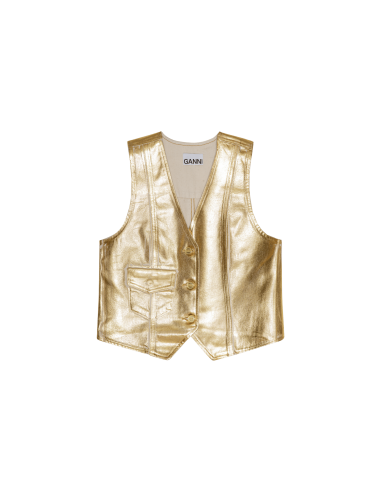 GANNI Gold Foil Denim Gilet destockage