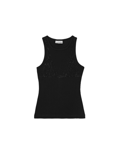 GANNI Black Soft Rib Tank Top plus qu'un jeu 