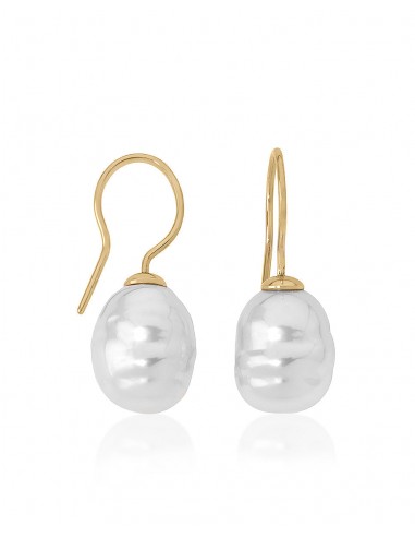 Sterling Silver Gold Plated Fish Wire Earrings for Women with Organic Pearl, 12mm Baroque White Pearl, Agora Collection outlet