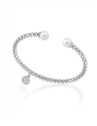 Steel Bangle Bracelet for Women with Organic Pearls, 7mm Round White Pearl, 19.6" size, Carmen Collection commande en ligne